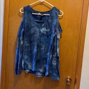 Rue21 blue tie-dye long sleeve with crop shoulder